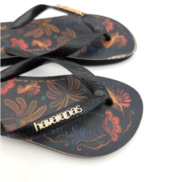 Havaianas x FARM Rio Floral Tapestry Flip Flop Sandals Unisex Black Size W10/9 - Picture 13 of 13